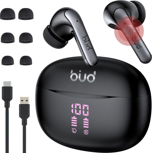 iBUD Buds - Wireless Noise Cancelling Earbuds, 36Hr Playtime, Bluetooth 5.3, IPX5 Waterproof, Secure Comfort Fit, 4