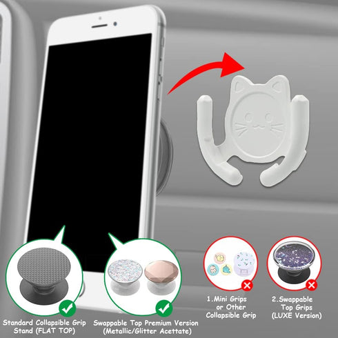 Multi-Surface Holder Car Mount 3 Pack Compatible for Popsocket Grip Holder for Pop Socket Mount Device Support Accessory Home Office Desk Wall Mount Cute Cat Strong Adhesive Sticky Pad (White)