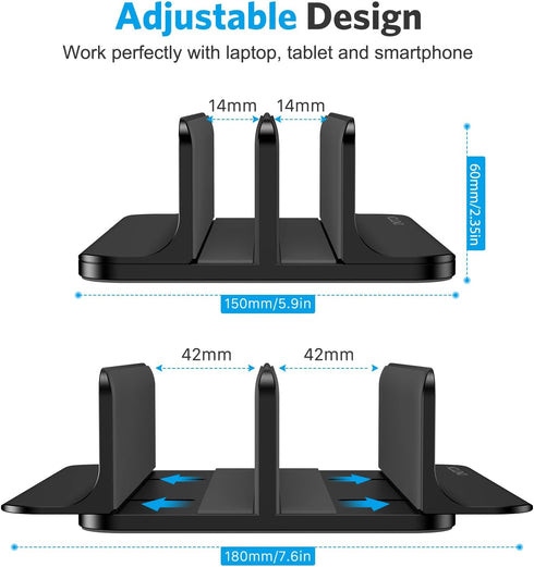 OMOTON Updated Dock Version Vertical Laptop Stand - Adjustable Holder for Up to 17.3 inch Devices (Black)