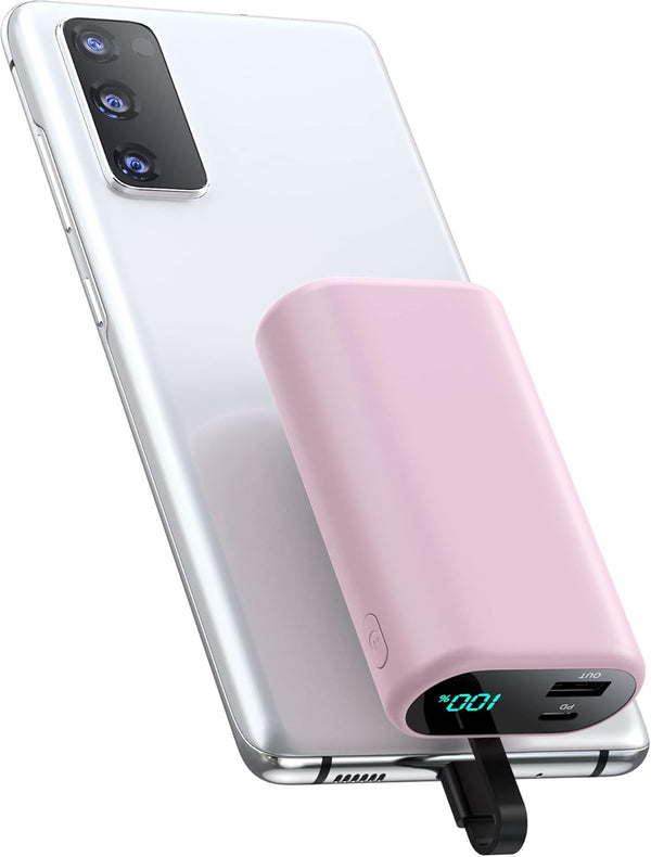 Small Portable Charger 10800mAh with Built-in USB-C Cable, Mini PD 3A Fast Charging Battery Pack for Samsung Galaxy