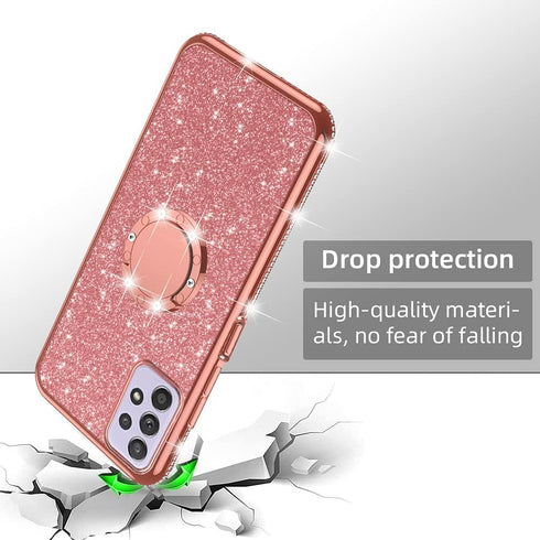 Samsung Galaxy A52 5G Case by nancheng, Cute Slim TPU Silicone with Kickstand, Bling Diamond Ring & Strap (Rose Gold)