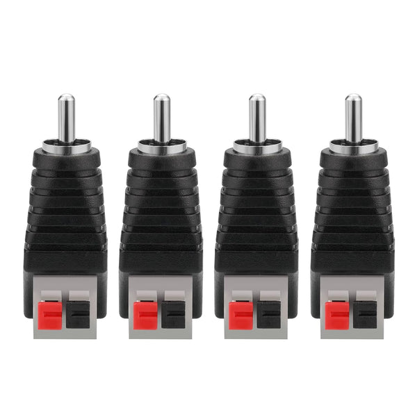 RCA to Speaker Wires Adapter, 4Pcs RCA Male to Spring Press Type Terminal Speaker Wire Cable Converter