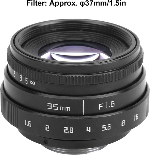 Large Aperture Lens, 35mm F1.6 C Mount, Aluminum Alloy Optical Glass, Manual Fixed Focus Portrait Camera Lens Accessory