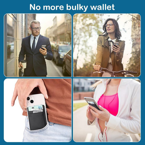 Phone Wallet Stick on, 2Pack Phone Card Holder for Back of Phone Case, Leather Credit Card Holder for Cell Phone Sticky