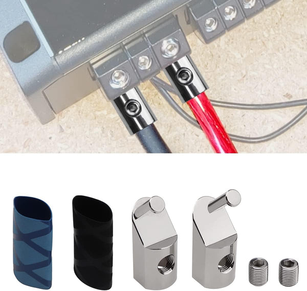 2PCS Input Wire Gauge Reducer, Offset Angled 1/0 Gauge to 4 Gauge Amp Input Reducers, Brass with Nickel Plated