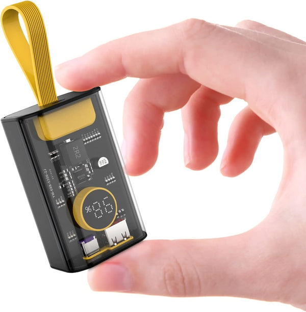 10000mAh Portable Charger, 22.5W Fast Charging Small Power Bank, Transparent External Battery Pack, Input/Output