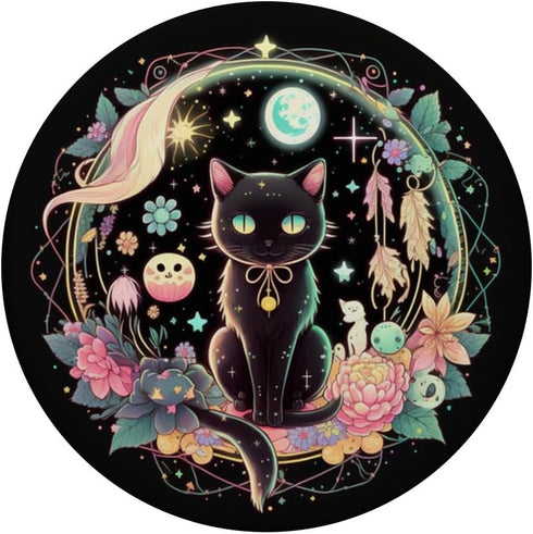 Moon Phases Crystal Witchy Cute Black Cat Kawaii Pastel Goth PopSockets Standard Grip