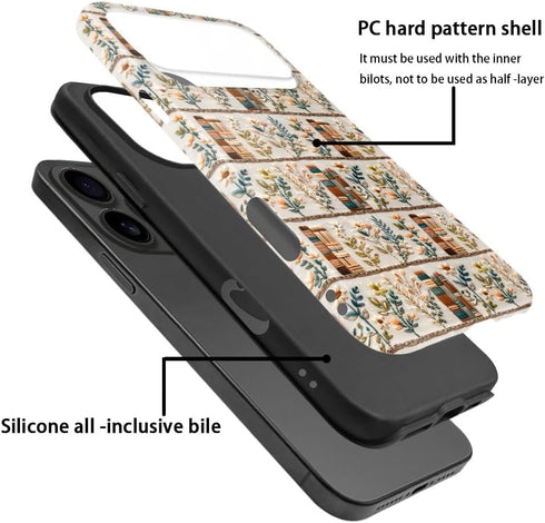 Generic 17 Compatible with iPhone Pro Max,Anti-Scratch Glossy Case Cover,Embroidery Book Flowers Bookshelf