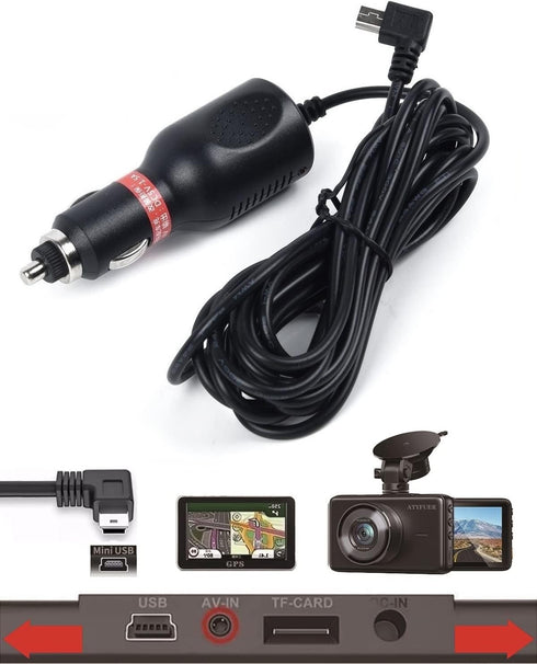 Dash Cam Charger Cable GPS Navigator Power Cord for Dash Cam GPS MP3 Player Charging for 12V Car and 24V Truck.