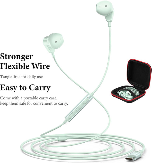 USB C Headphones for iPhone 15 Plus iPad 10th/Pro, USB Type C Earphones with Mic Volume Control for Samsung S24