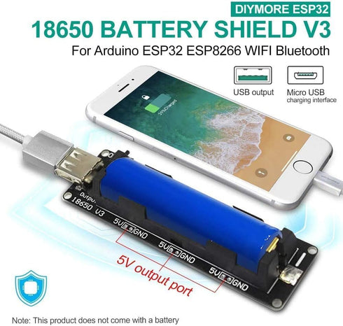 diymore 1865O Battery Holder Li-ion Battery V3 Shield 1 Holder 3V/1A 5V/2A USB Power Bank Battery Charging Module Power Bank Battery Charging Module for Raspberry Pi and Arduino (3pcs)