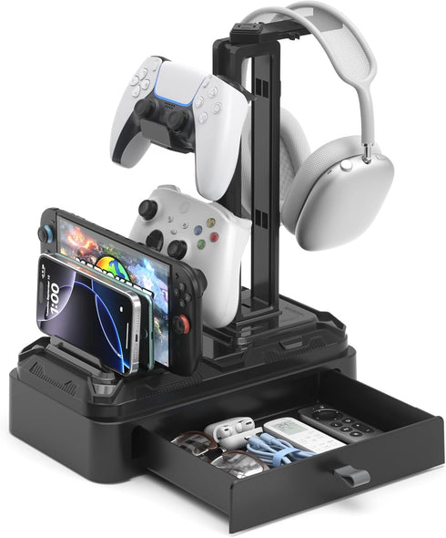 KDD Headphone Stand with Drawer - Rotatable Headset & Detachable Controller Holder for