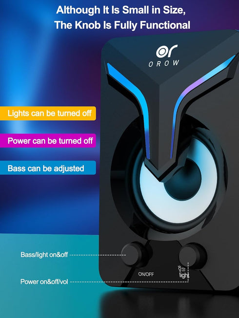 OROW Mini PC Speakers, 2.1 Desktop Speakers with Subwoofer, RGB Lights, USB Powered, Stereo Sound for Monitor/Laptop