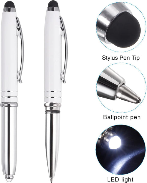 PATIKIL 2 Pack Ballpoint Pen with Stylus Tip and LED Flashlight, 3 in 1 Metal Pen Black Ink 1.0mm for Touch Screens