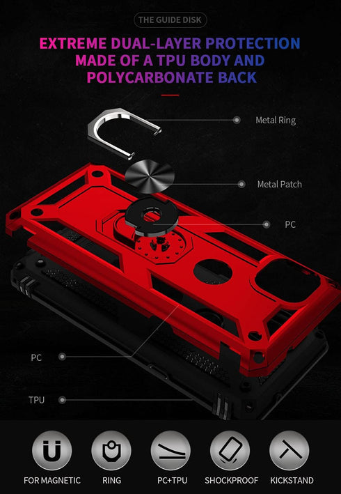 Military Grade Drop Impact Moto One 5G Ace Case, Red Heavy Duty Shockproof Armor with 360 Metal Rotating Ring Kickstand