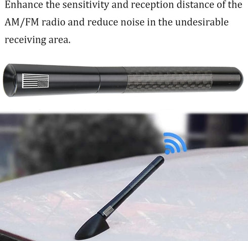 KHGUZ 4.7 Inch 9 2 2 Carbon Fiber Car Short Antenna, American Flag Vehicle AM/FM Radio Reception Antenna, Patriotic