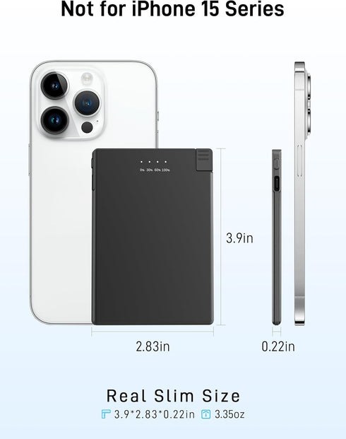 TNTOR Portable Charger with Built in Lightning Cable, 3500mAh Ultra Slim for Pocket Wallet Power Bank Compatible with iPhone 14/13/12/11/X/8 Series (Not for iPhone 15 Series)