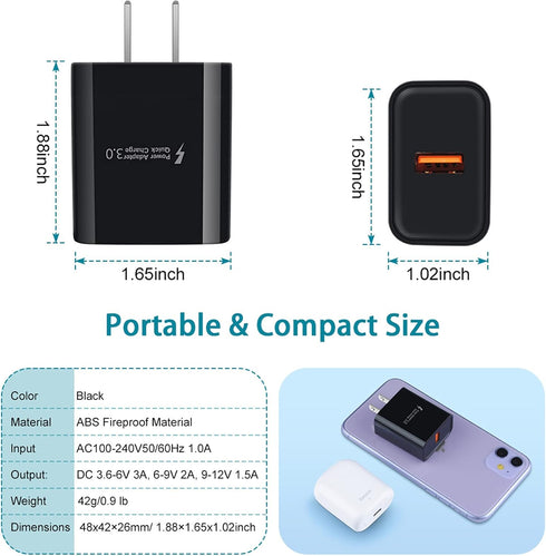 Adaptive Fast Charger for Samsung Galaxy S7 Edge, S6, S5, J3, J7, Moto G5, LG Stylo, 3ft Fast Charging Micro USB