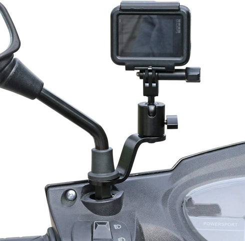 SUREWO Aluminum Motorcycle Rearview Mirror Mount Bracket Holder Compatible with GoPro Hero 12/11/10/9/8/7/6(2018)/5 Black APEMAN AKASO TENKER Campark DJI Osmo Action and More