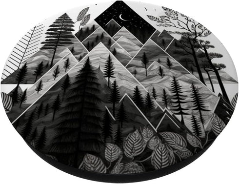 nature wood line art geometric black and white Peak Relief PopSockets Swappable PopGrip