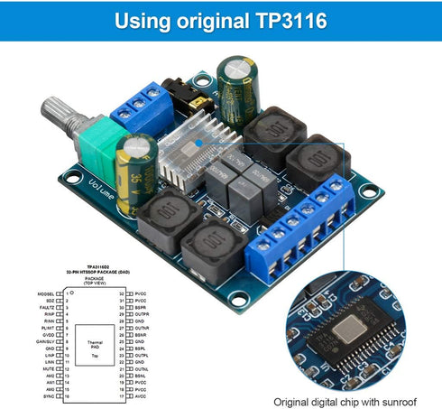 2Pcs Digital Amplifier Board, TPA3116D2 Dual Channel Audio Stereo AMP 2x50W for Home Theater DIY Speakers