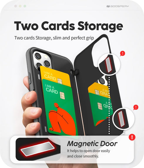 GOOSPERY Card Holder Wallet Case for iPhone 12 Pro Max 6.7"(2020) - Black, Protective Dual Layer Bumper with Mirror