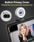Camii 2K Webcam with Light, HD Webcam for PC with Built-in Privacy Cover, Adjustable Brightness, Noise Reduction Mics