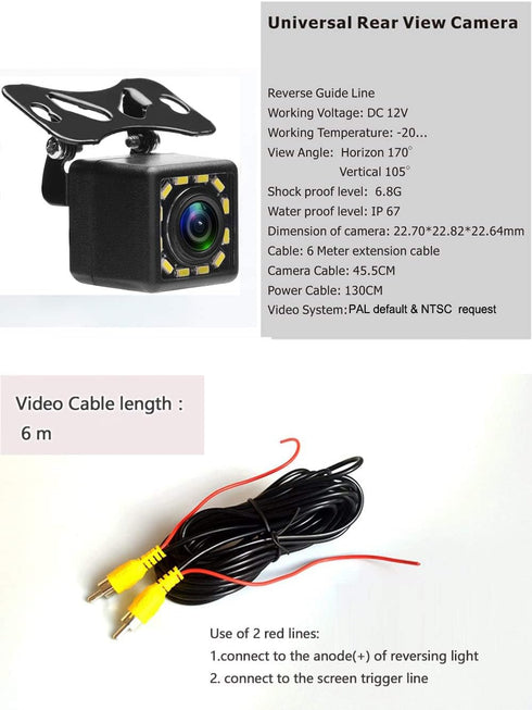 CAMECHO 170 12 Vehicle Backup Camera Waterproof Car Rear View Camera Wide Angle LED Night Visions Backup Reversing