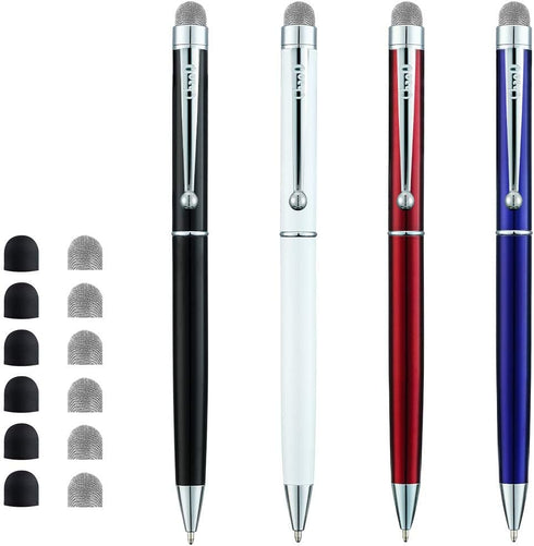 Stylus Pen, 4 Pcs Hybrid Mesh Fiber Tip Stylus and Ballpoint Pens for Touch Screen Devices with 12 Tips - Multi Color