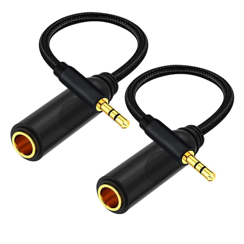 1ft 1/4 to 3.5mm Cable, Quarter inch (6.35mm) Female to 3.5mm Male Adapter, 2-Pack Nylon Braided Cable