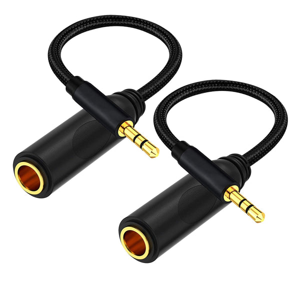 1ft 1/4 to 3.5mm Cable, Quarter inch (6.35mm) Female to 3.5mm Male Adapter, 2-Pack Nylon Braided Cable