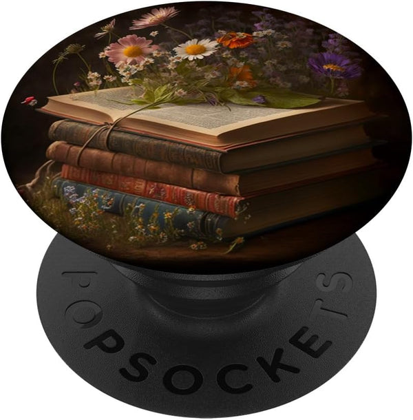 Librarian Flowery Book Lover Floral Aesthetic PopSockets Standard Grip