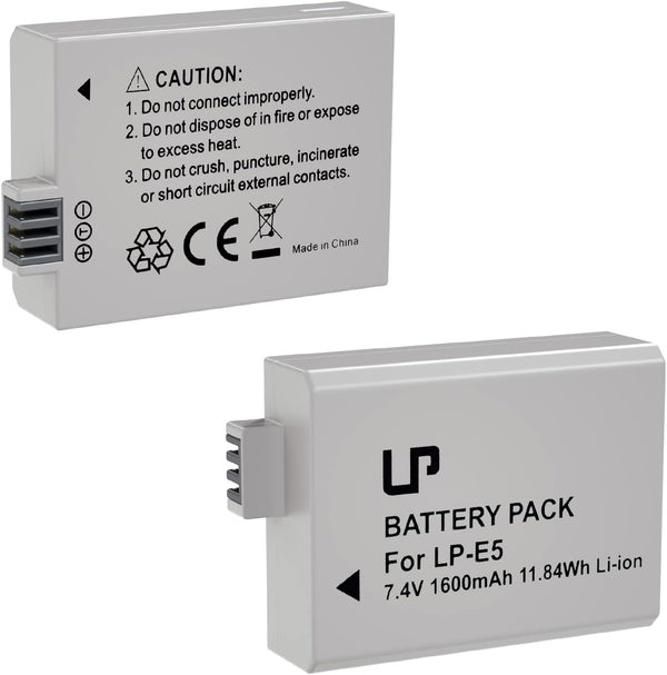 LP E5 Battery Pack, 2-Pack 1600mAh Battery Compatible with Canon EOS Rebel XS, T1i, 1000D, and More