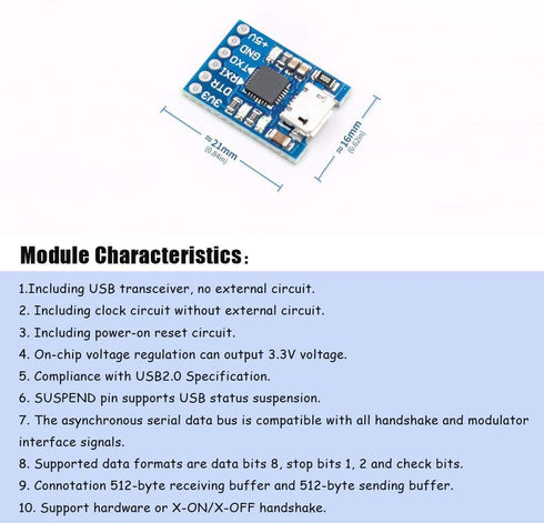 Ximimark 2Pcs CP2102 Micro USB to TTL/Serial UART 6Pin Module Serial Converter