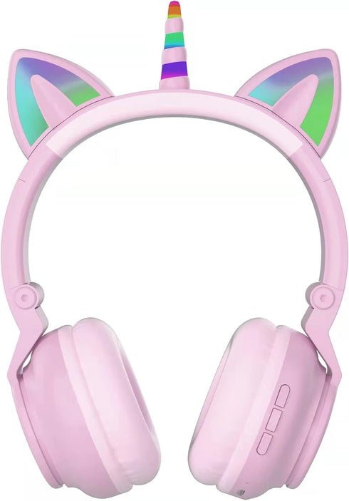 Unicorn Kids Headphones, Foldable Bluetooth Headphones for Girls Boys Toddlers, Light Up Wireless Headphone Birthday
