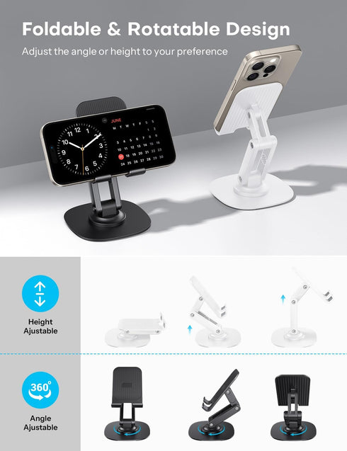 OMOTON 2 Pack 360 17 16 15 14 13 Cell Phone Stand for Desk, Adjustable Foldable Phone Holder, Swivel Mobile Stand Fit