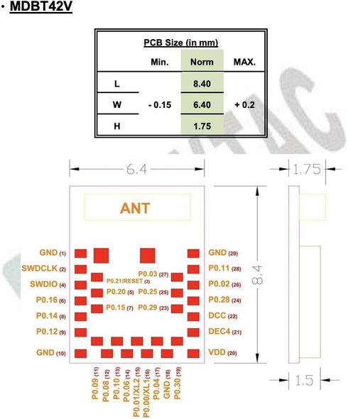 MDBT42V-512KV2 Nordic nRF52832 Small Size Module Chip Antenna Bluetooth Module BLE BT5.2 BT5.0 BT4.2 FCC IC CE Telec KC