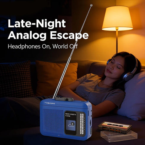 TOMASHI Cassette 3.5mm Portable Tape Player Recorder with AM/FM Radio, Built-in Speaker & Microphone, Headphone Jack