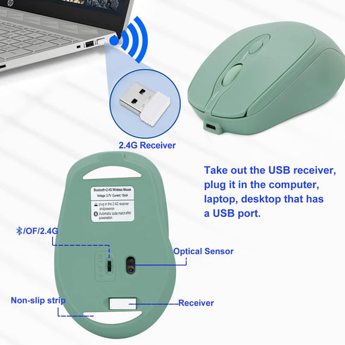 Bluetooth Mouse, Rechargeable Wireless Mouse for Laptop/iPad/MacBook, Silent Portable Slim for Surface Pro/PC (Light