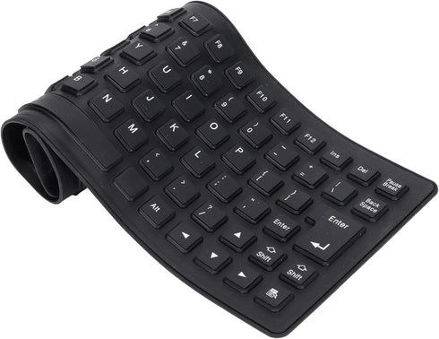 Roll-up Silicone Keyboard, Fully Sealed Silent Soft USB Wired Keyboard, 85 Keys Foldable Waterproof Flexible (Black)