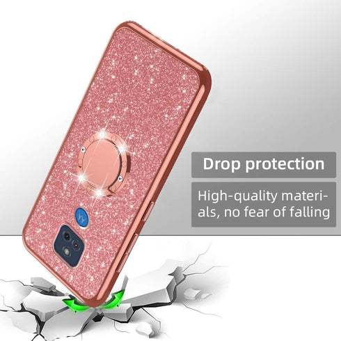 Phone Case for Motorola G Play 2021, nancheng Soft TPU Silicone Clear Cover with Lanyard Stand - Rose Gold