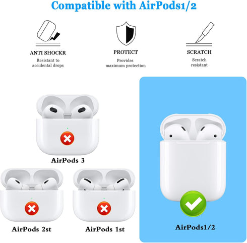 RFUNGUANGO AirPods Case Cover, Black Military Grade Anti-Fall Soft TPU Shock-Absorbing Case for AirPods 2&1 with
