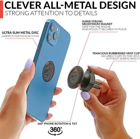 New 2024 Magnetic Cell Phone Holder for Car Vent, All-Metal Design for Any Smartphone (iPhone, Android, GPS),