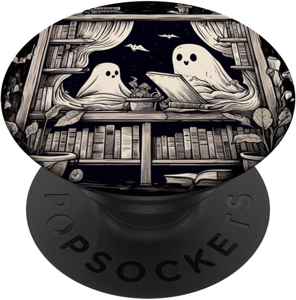 Spooky Ghosts Reading Books Library Bookworm Retro PopSockets Standard PopGrip