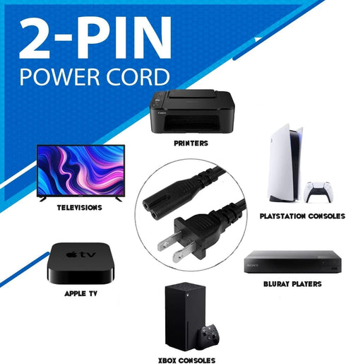 Hyfucroehai 2 C8 5ft 2-Slot PS4 PS5 AC Prong Power Cord Standard for TV Speaker Monitor Xbox Laptop Charger Wall Power