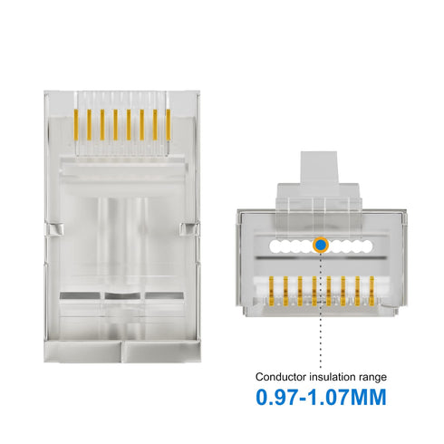 iwillink 100 Pack Shielded RJ45 Cat6 Pass Through Connectors, Ethernet Cable Crimp Connectors for Solid Wire