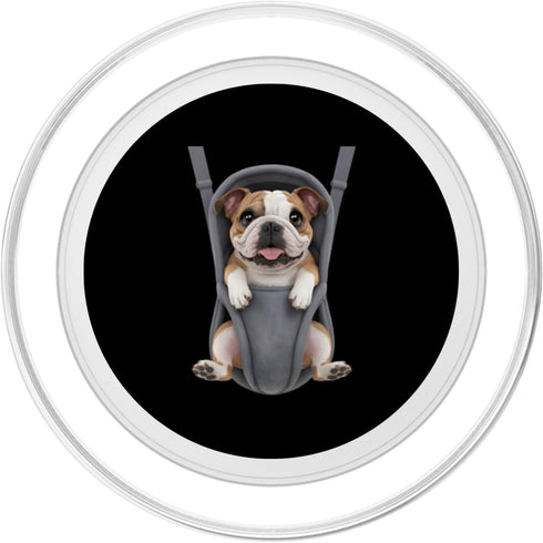 English Bulldog Puppy Lover PS Funny English Bulldog Puppy In A Baby Carrier. Dog Lover PopSockets PopGrip for MagSafe