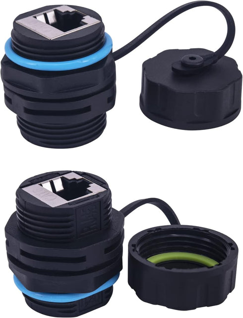Waterproof CAT6 RJ45 Panel Mount Coupler - IP68 Shielded Industrial Ethernet LAN Pass Through Connector (2PACK)