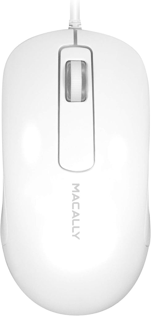 Macally USB Wired Computer Mouse for Mac and PC - White Wired Mouse with 5ft Cable, 3 Buttons, 1000 DPI Sensor