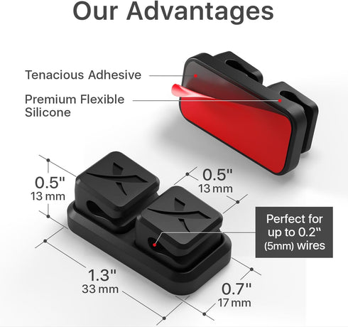 Magnetic Cable Holders X-Protector, Premium Self-Adhesive Clips for Desk Cord Management, Black